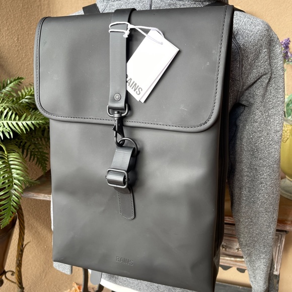 NEW! Rains Black Slim Line Adjustable Backpack. New With Tags. main image 8
